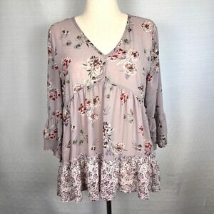Artesia Floral Print Peplum Blouse Fairy 3/4 Sleeve Ruffle Romantic Women's M